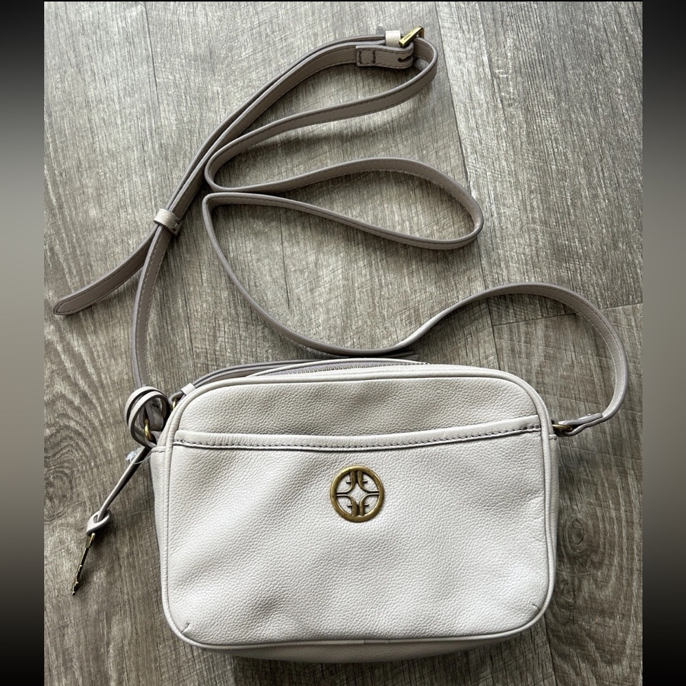 FOSSIL Brennon Camera Bag Crossbody Purse Gray Pebbled Leather RARE COLOR